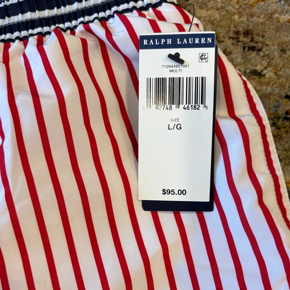 Polo Ralph Lauren Red and Black Striped Swim Trunks - Picture 2 of 6